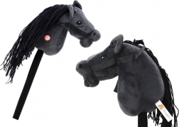 Pluche hobby horse zwart met lange manen en geluiden