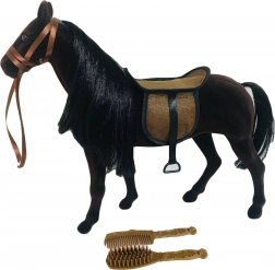 Pluchen donker paard 35 cm met zadel en kammen