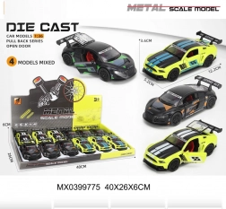 Metalen raceautootje 1:36 met openslaande deuren en pull-back aandrijving