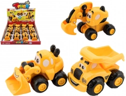 plastic bouwvoertuigje voor de allerkleinsten 9 cm, 3 soorten, vrijloop, 12 stuks in doos