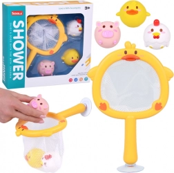 Badspeelgoed: netje met zuignap en 3 rubberen diertjes zonder gaatje