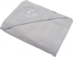 Kinderfrottee handdoek met capuchon en borduursel 100 × 100 cm – grijs muisje