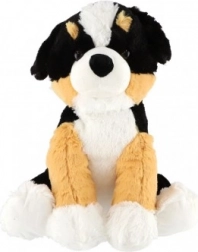 Pluche zittende hond 38 cm zwart‑bruin‑wit
