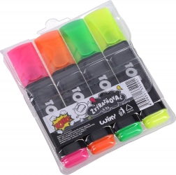 Set markeerstiften met brede beitelpunt, 4 kleuren