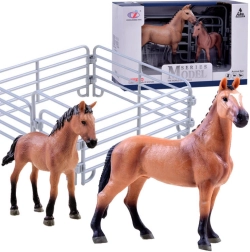 Set paarden- en veulenfiguren met omheining – Bruin – omheining zonder poort