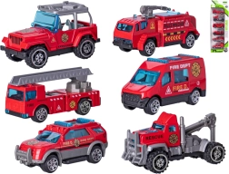 Set van metalen brandweerautootjes 7 cm, 6 stuks