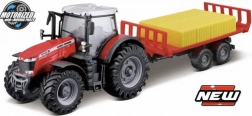 Bburago 10 cm Boerderijtractor Massey Ferguson 8740S met aanhanger voor balen