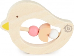 Bieco houten bijtring met roze kralen – vogeltje