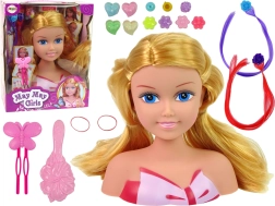 Stylinghoofdpop met kralen, haarspelden en gekleurde haarlokken