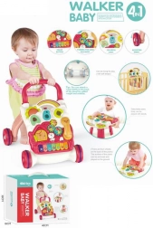 Loopwagen duwwagen huisje pianino 4-in-1 roze