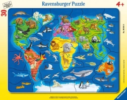 Ravensburger puzzel wereldkaart van dieren