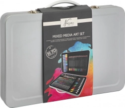 Set met kunstbenodigdheden in een metalen koffertje