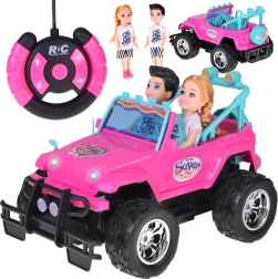 Roze RC terreinwagen voor poppen met 2 figuurtjes