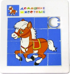 Schuifpuzzel met paardje of haan 5 × 5 cm, plastic - 1 stuk