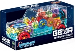transparante offroadauto met tandwielen en lichteffecten