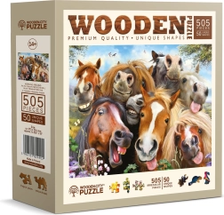 Houten dubbelzijdige puzzel Paarden overal 505 stukjes WOODEN CITY