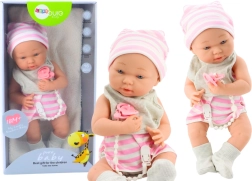 Stoffen Baby in Wit-Roze Kleding met Mutsje en Speen