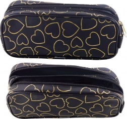 Zwarte etui met gouden hartjes, tweekamer