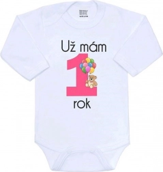 Baby romper met print New Baby Ik ben al 1 jaar, roze, maat 86
