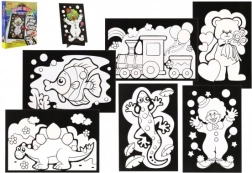 Krasplaatje 6 stuks kleur + 6 stuks standaards in doos 19x22x6,5 cm