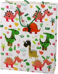 Papieren cadeauzak met kleurrijke dinosaurussen en palmen 32 × 26 × 10 cm