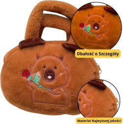 Pluchen tas met capibara en roos, bruin 20 cm