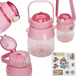 Kinderwaterfles met rietje en draagriem 1 l – roze