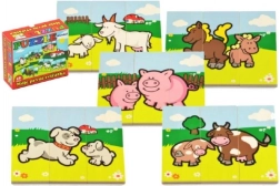 Houten puzzel Mijn eerste diertjes – boerderij, 6 puzzels van 3 stukjes