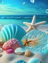 Diamantschilderen zeester en schelpen 30 × 40 cm