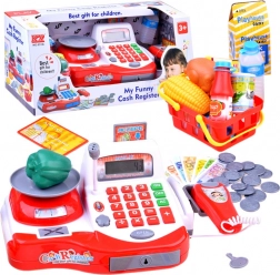 Kinderkassa met scanner en weegschaal, mandje en accessoires