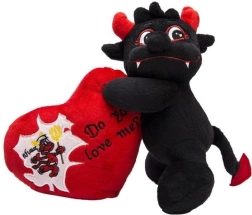 Pluchen duiveltje met hartje 20 cm zwart - 1 stuk