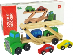 Houten groene takelwagen met autootjes