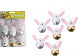 Decoratieve kunststof beschilderde eieren om op te hangen 6 cm, 6 stuks