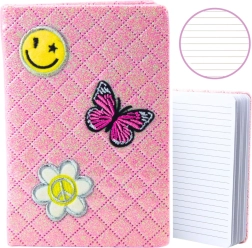 Brokaat roze B6-notitieboek met patches, 80 vellen