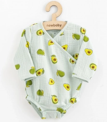 Mousseline babyromper met zijknoopsluiting New Baby Avocado
