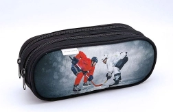Etui met ijshockeymotief, 2 ritsen, grijs