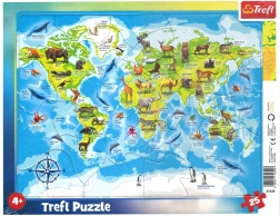 TREFL Puzzel Wereldkaart met Diertjes 25 Stukken
