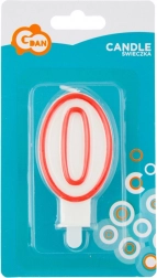 Cijferkaars 0 met rode contour 7 cm