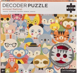 Petit Collage decodeerpuzzel Dierenfestival met 3D-bril, 100 stukjes
