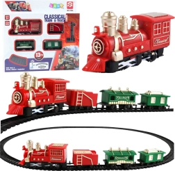Klassieke batterijtrein met locomotief, wagons en rails – 13 delen