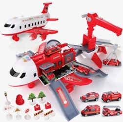 Uitschuifbaar vliegtuig met grote parkeergarage en kraan – brandweer set