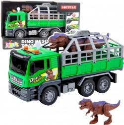 Groene dinosaurus-transportvrachtwagen met licht en geluid 1:14
