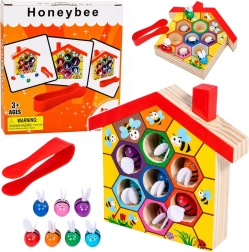 Houten Montessori-bijenkorf met bijtjes en pincet (7 stuks)