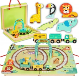 Tooky Toy houten treinspeelset ZOO in koffer met magnetische wagonnetjes