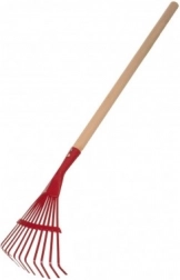 Kinderhark met platte tanden en houten steel 80 cm – Rood