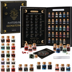 Set natuurlijke mineralen en kristallen in glazen flesjes in een cadeauboek, 30 stuks