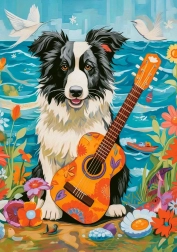 Puzzel 100 stukjes – collie, gitaar en zee