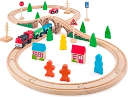 Houten treinbaan met batterijlocomotief 3+