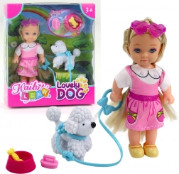 Mini popje met hondje aan de lijn en kommetje met bot