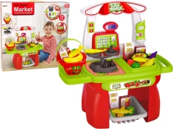 Kindersupermarkt – winkelmandje, kassa, weegschaal en etenswaren (13‑delige set)